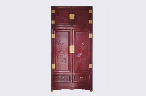 韶关高端中式家居装修深红色纯实木衣柜